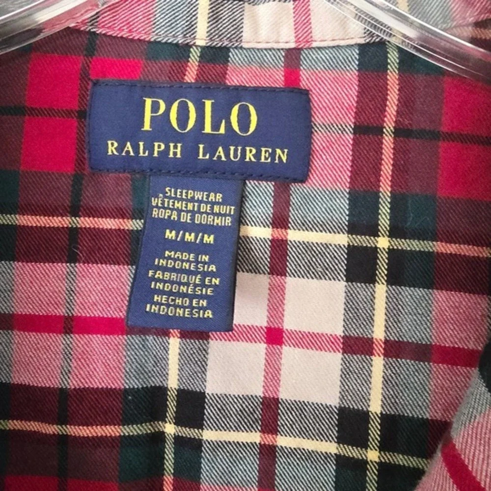 Polo Ralph Lauren Red Plaid Flannel Pajama Sleep Shirt Womens Sz M Long‎ Sleeve